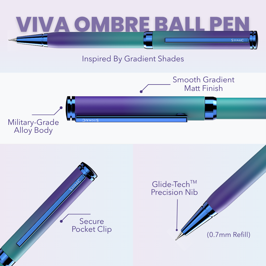 Viva Dual Shade Premium Metallic Roller & Ball Pen Set with Matte Finish