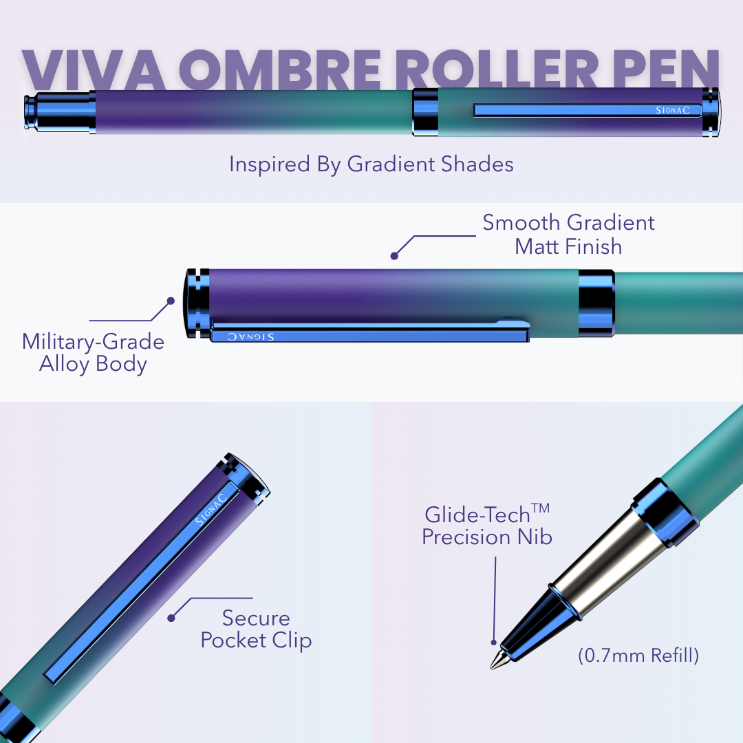 Viva Dual Shade Premium Metallic Roller & Ball Pen Set with Matte Finish
