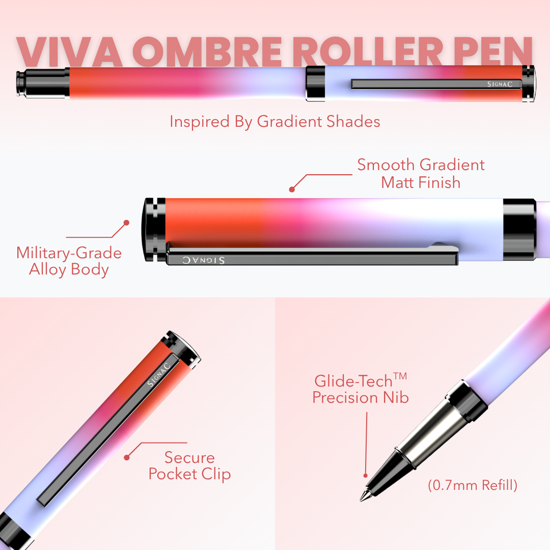 Viva Dual Shade Premium Metallic Roller & Ball Pen Set with Matte Finish