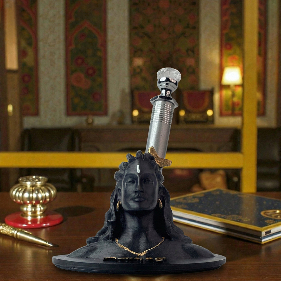 Adiyogi Pen Stand with Crystal Top Silver Pen