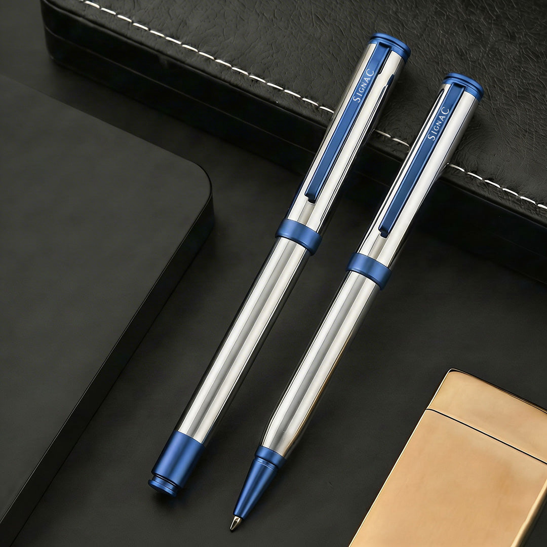 Viva Premium Metallic Plated Pen Set - Titanium Midnight Blue
