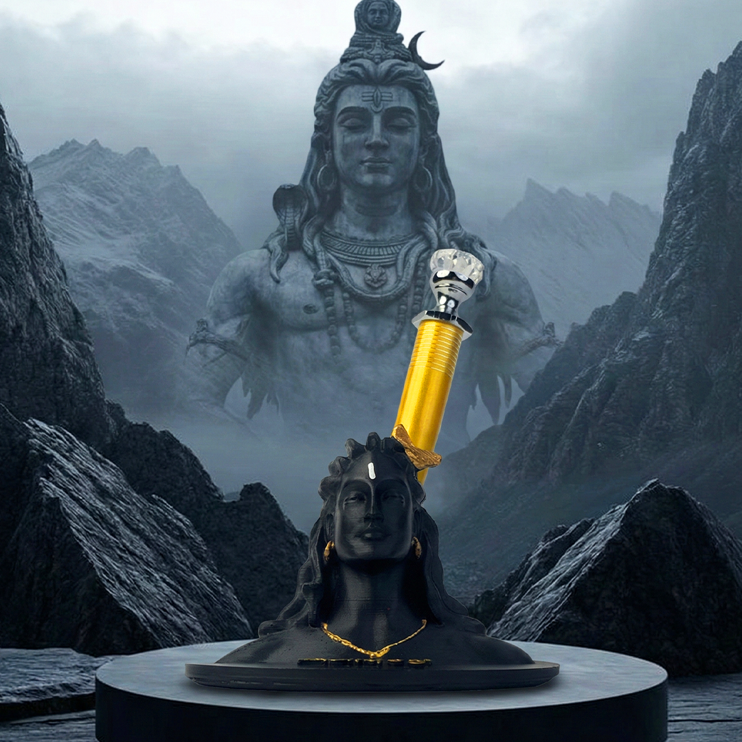 Adiyogi Pen Stand with Crystal Top Golden Pen