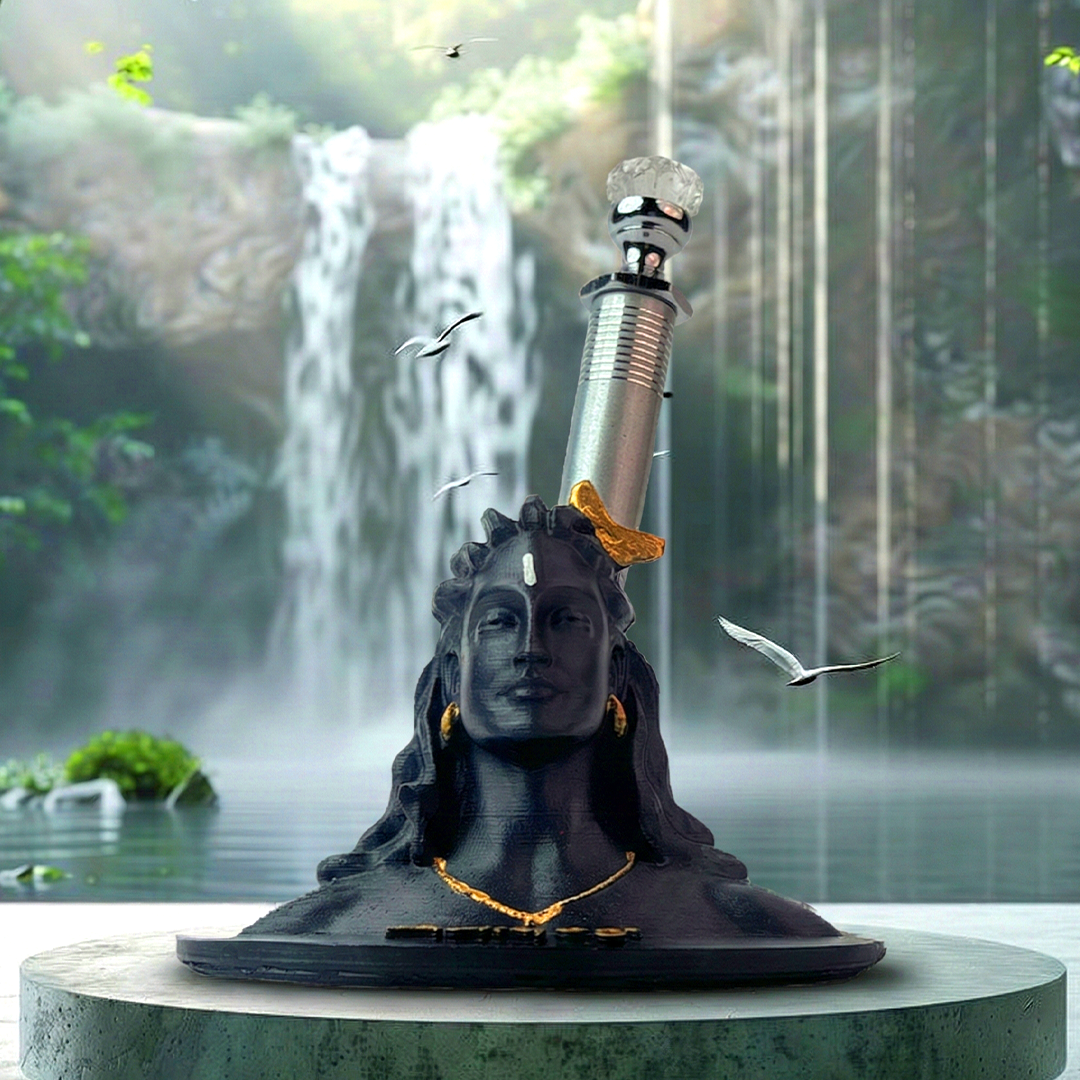 Adiyogi Pen Stand with Crystal Top Silver Pen
