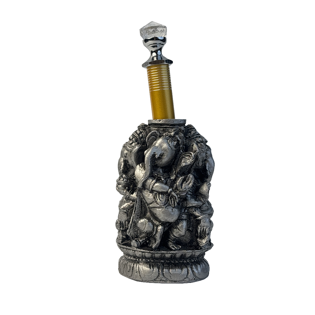 Silver Four Ganesh Pen Stand with Crystal Top Pen