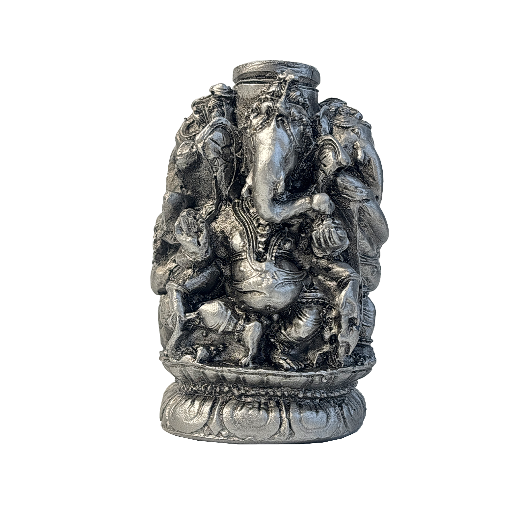 Silver Four Ganesh Pen Stand with Crystal Top Pen