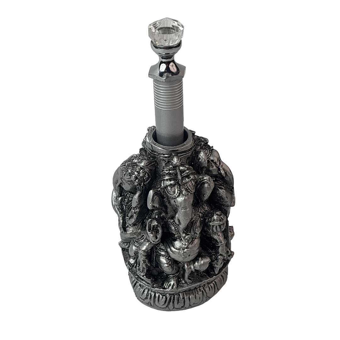 Silver Four Ganesh Pen Stand with Crystal Top Pen