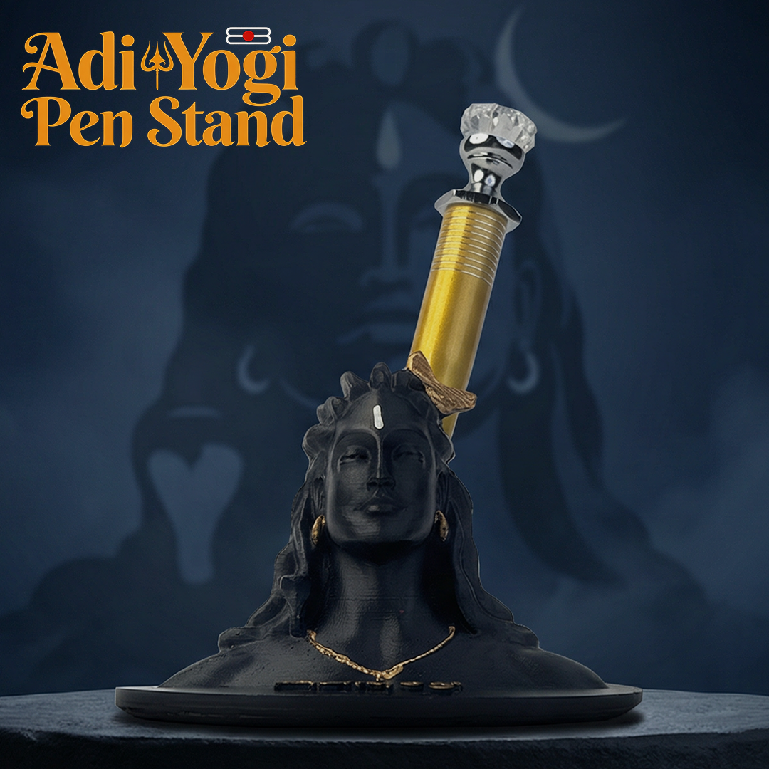 Adiyogi Pen Stand with Crystal Top Silver Pen