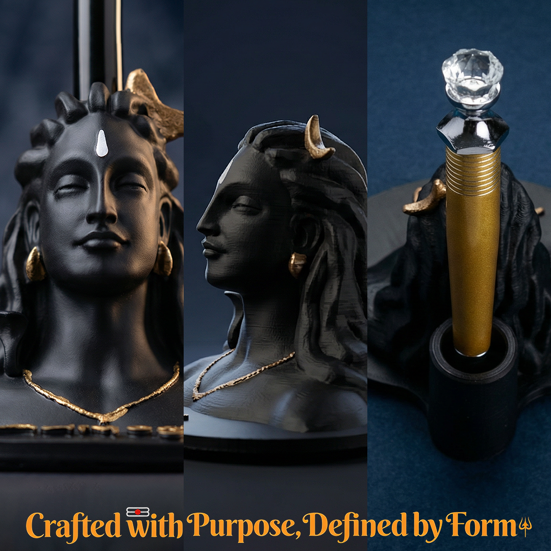 Adiyogi Pen Stand with Crystal Top Silver Pen
