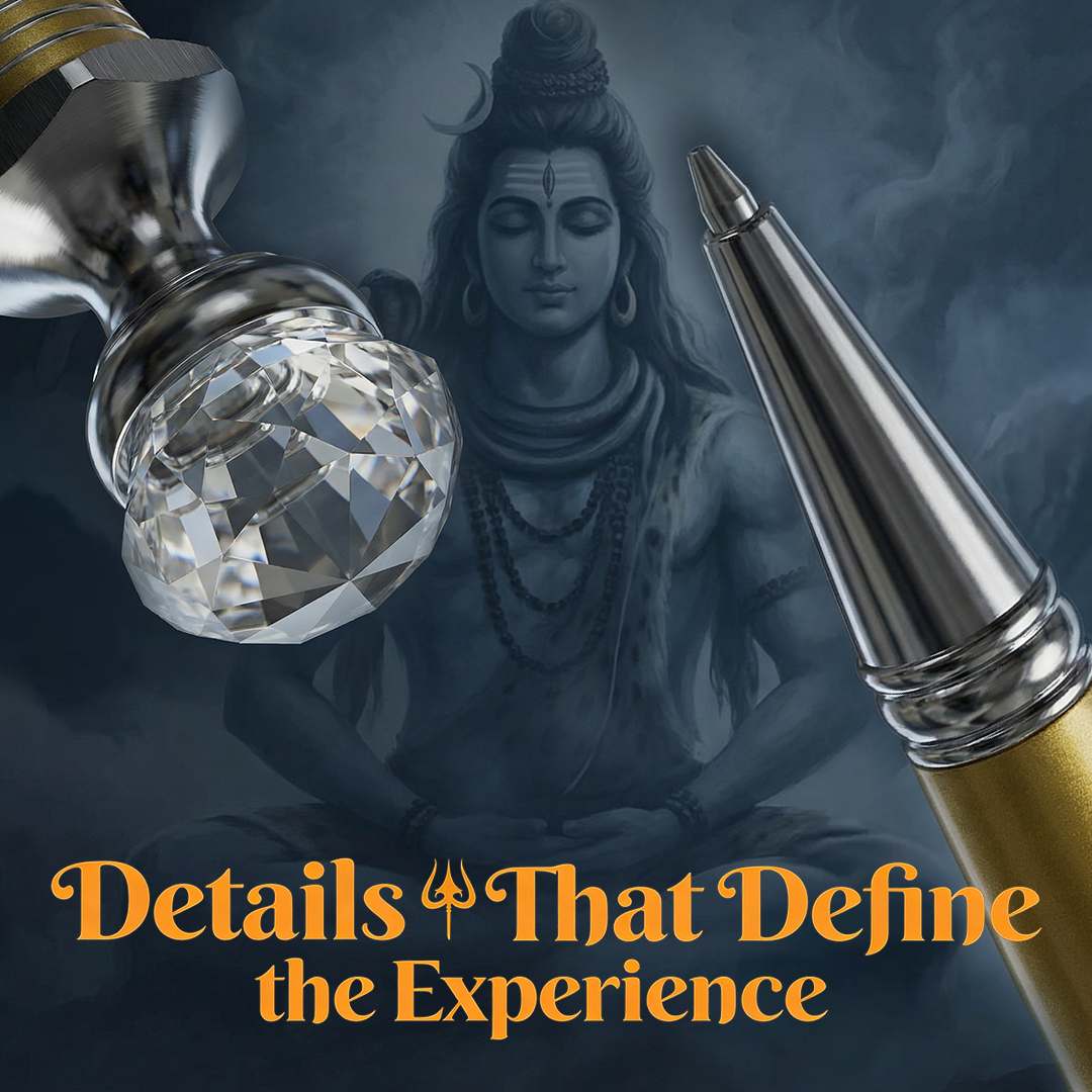 Adiyogi Pen Stand with Crystal Top Silver Pen
