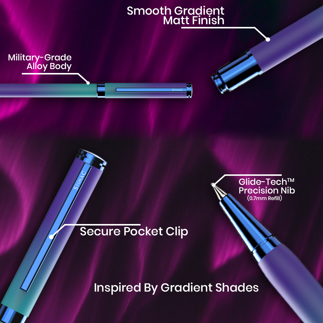 Northern Light Series Dual Shade Premium Metallic Roller & Ball Pen Set with Matte Finish - Arctic Glow