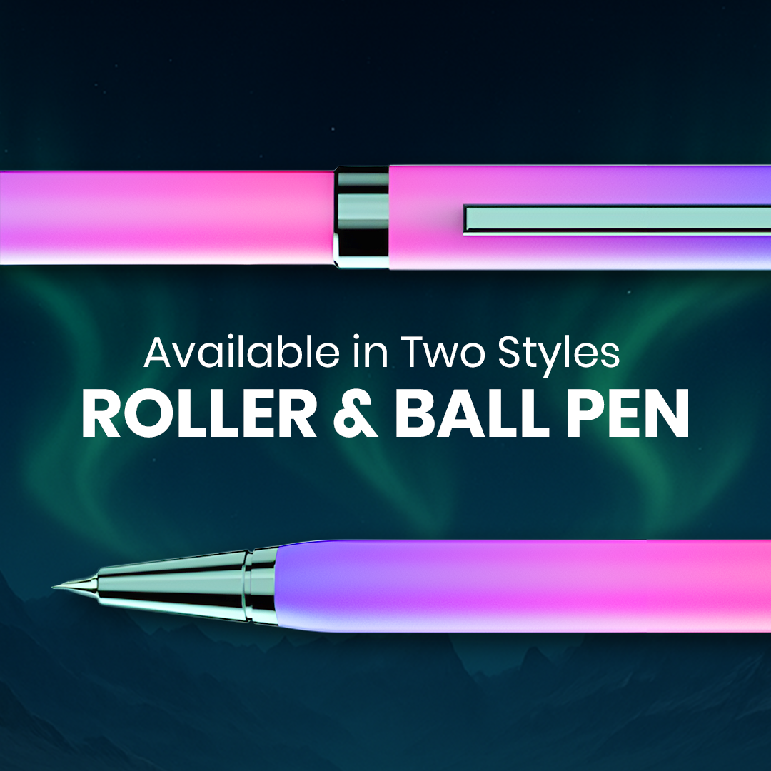 Northern Light Series Dual Shade Premium Metallic Roller & Ball Pen Set with Matte Finish - Arctic Glow