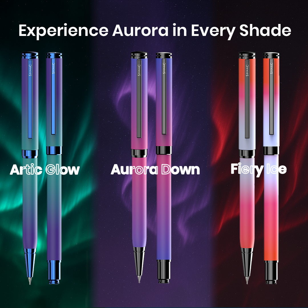 Northern Light Series Dual Shade Premium Metallic Roller & Ball Pen Set with Matte Finish - Arctic Glow