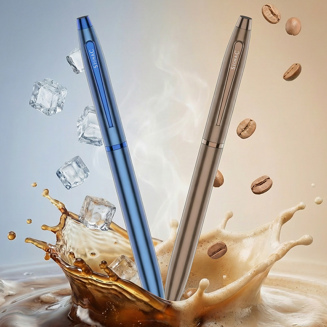Signature Coffee Fragrance Kiger Metal With Premium Plating Roller Pen (Set of 2) | Extra Coffee Refill