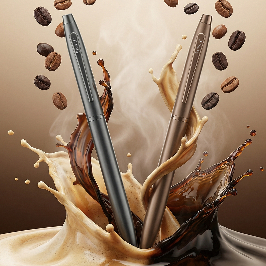 Signature Coffee Fragrance Kiger Metal With Premium Plating Roller Pen (Set of 2) | Extra Coffee Refill