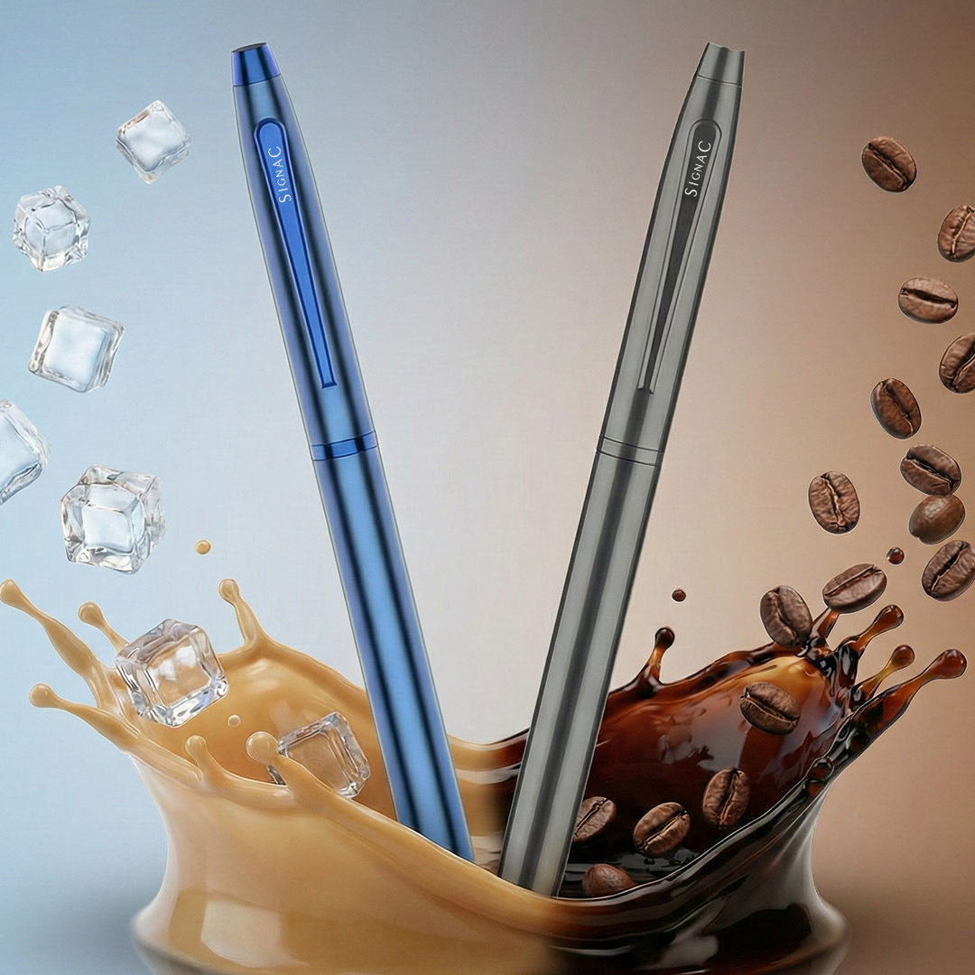 Signature Coffee Fragrance Kiger Metal With Premium Plating Roller Pen (Set of 2) | Extra Coffee Refill