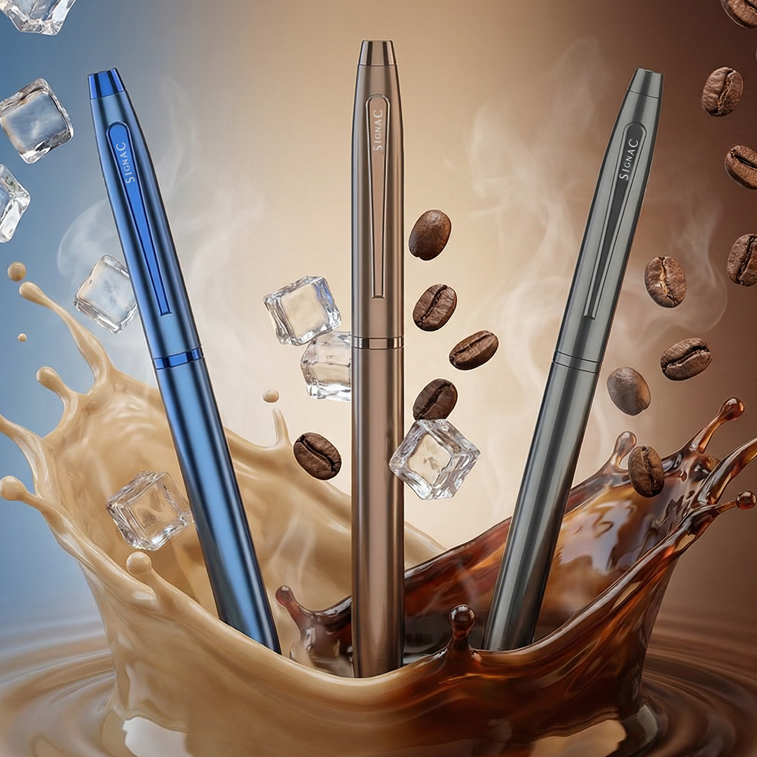 Premium Kiger Coffee Fragrance Signature Metal Roller Pen (Set of 3) with Extra Coffee Refills