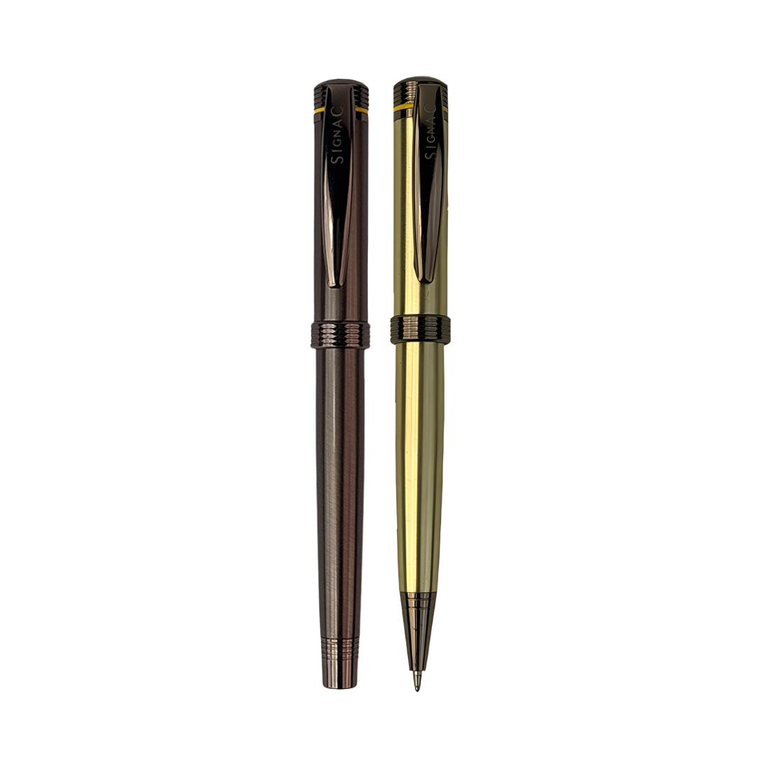Deluxe Dello Coffee Ink Ball Pen (Brass body) Roller & Ball Pen - Set of 2