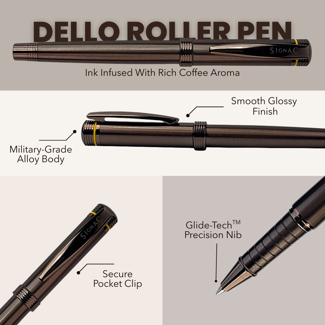 Deluxe Dello Coffee Ink Roller Pen with full Brass Body