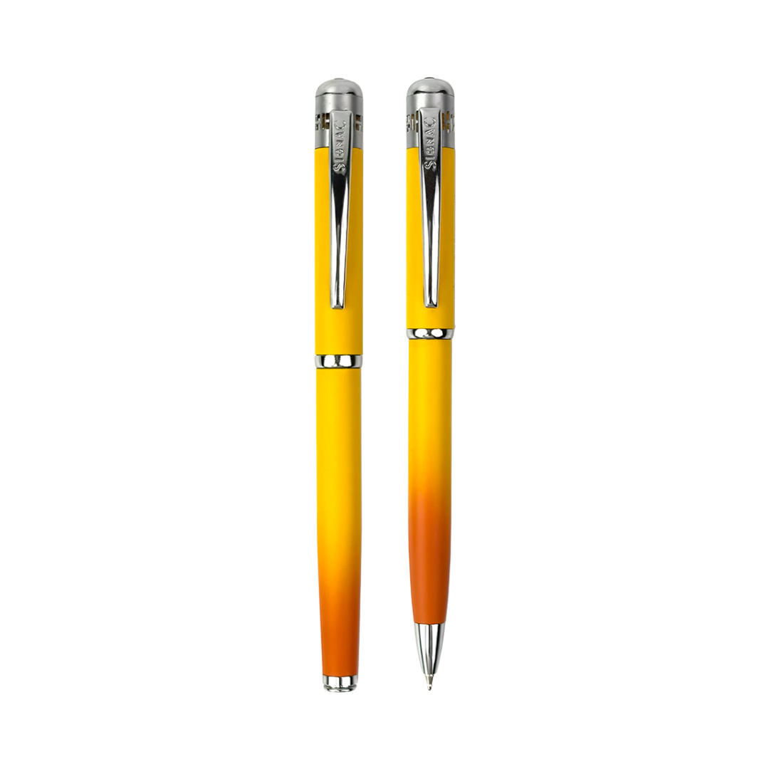India's 1st - (Alphonso Mango Fragrance Infused) Ombre Shade Metallic Roller & Ball Pen Set