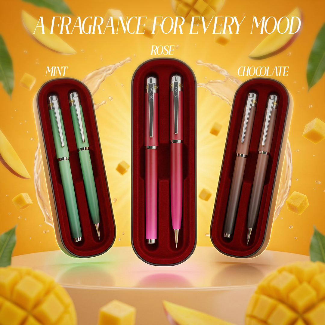 India's 1st - (Alphonso Mango Fragrance Infused) Ombre Shade Metallic Roller Pen