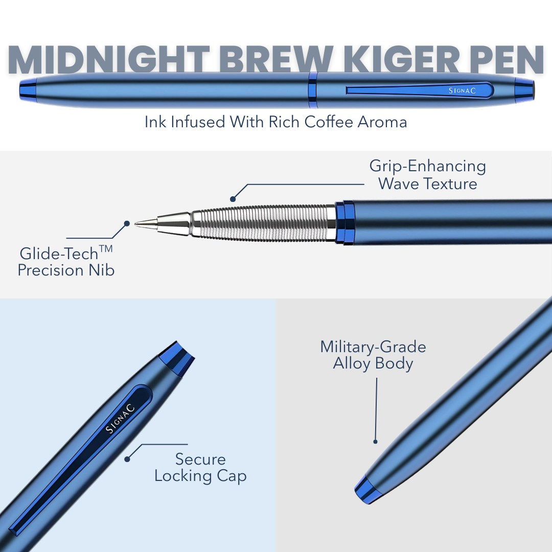 Midnight Brew Coffee Kiger Metal Roller Pen with Extra Coffee Refill