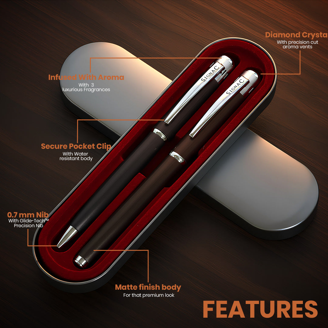 India's 1st - (Fragrance Infused) Ombre Shade Metallic Roller & Ball Pen Set of 6