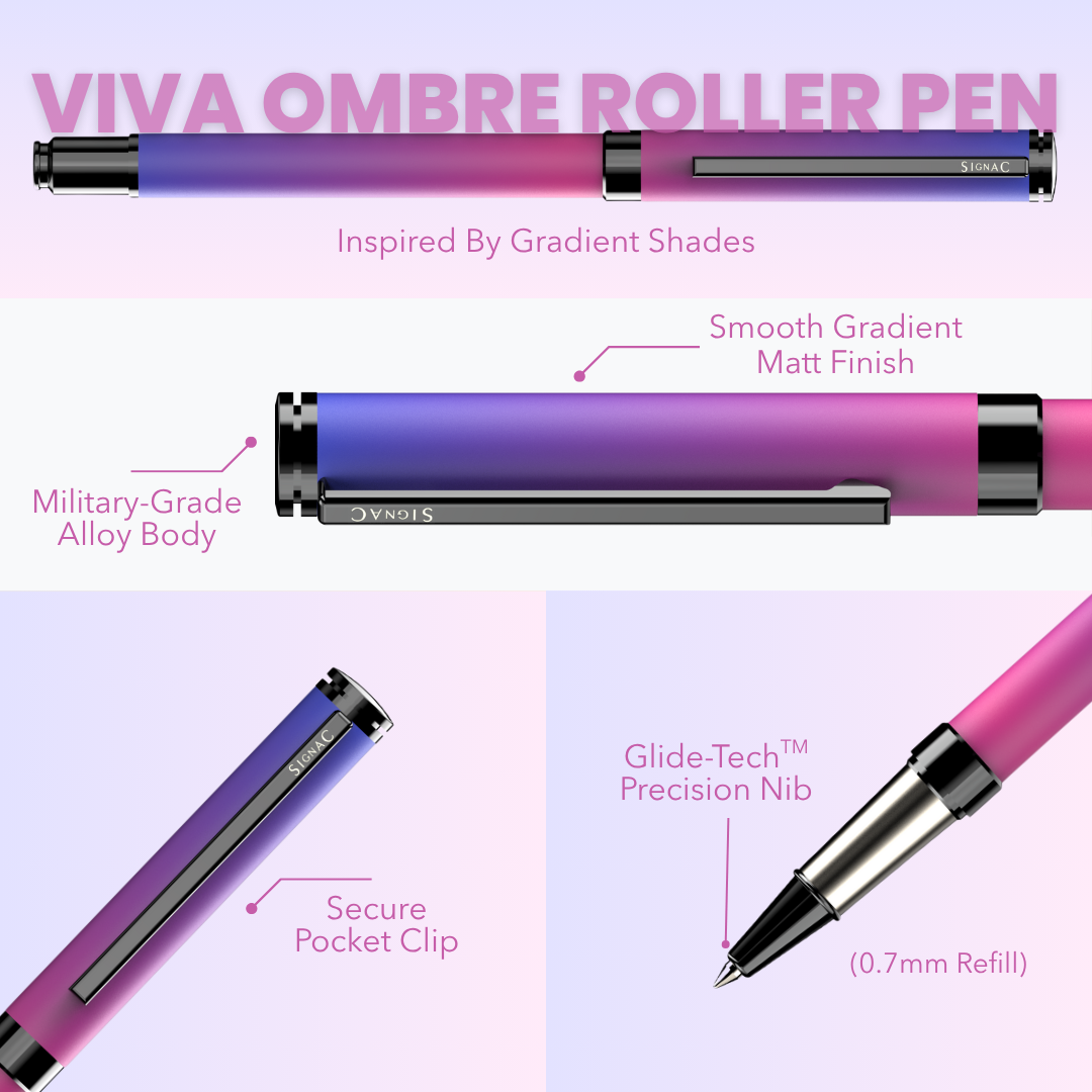 Viva Dual Shade Premium Metallic Roller & Ball Pen Set with Matte Finish