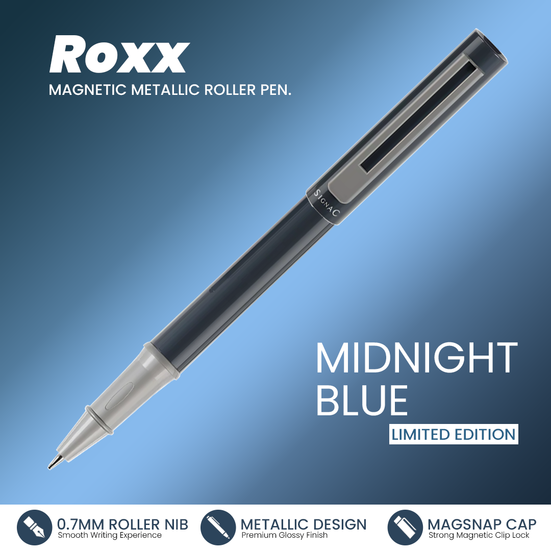 Roxx Magnetic Metallic Roller Pen – Midnight Blue