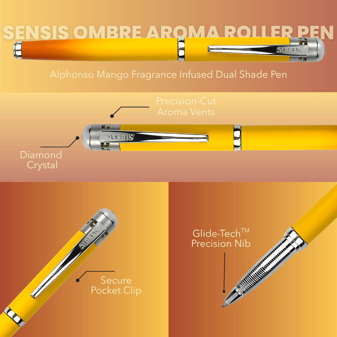 India's 1st - (Alphonso Mango Fragrance Infused) Ombre Shade Metallic Roller Pen