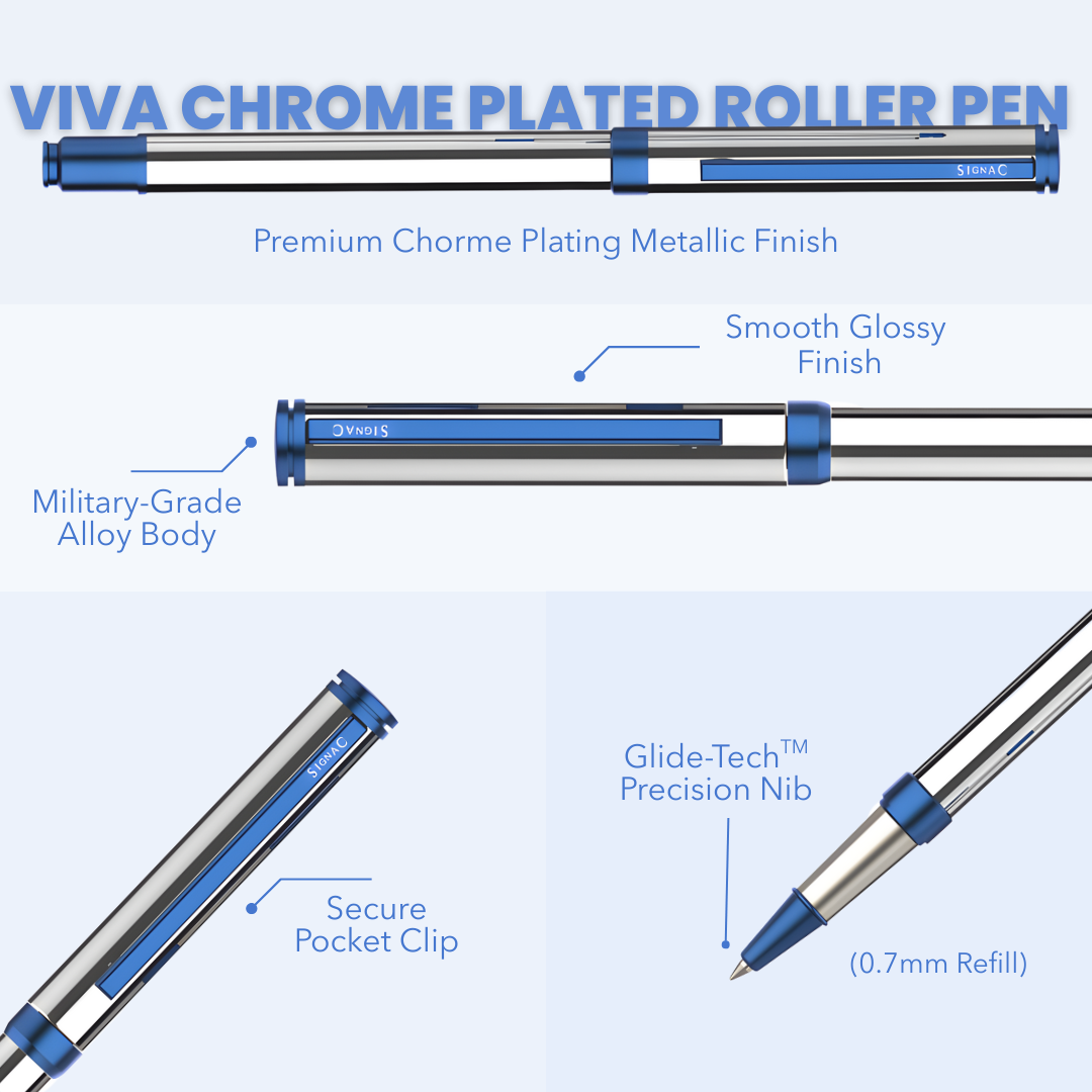 Viva Premium Metallic Plated Roller Pen - Titanium Midnight Blue