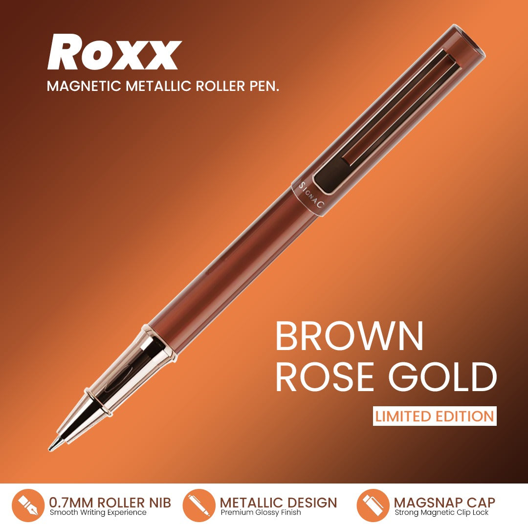 Roxx Magnetic Metallic Roller Pen – Copper Brown Rose Gold
