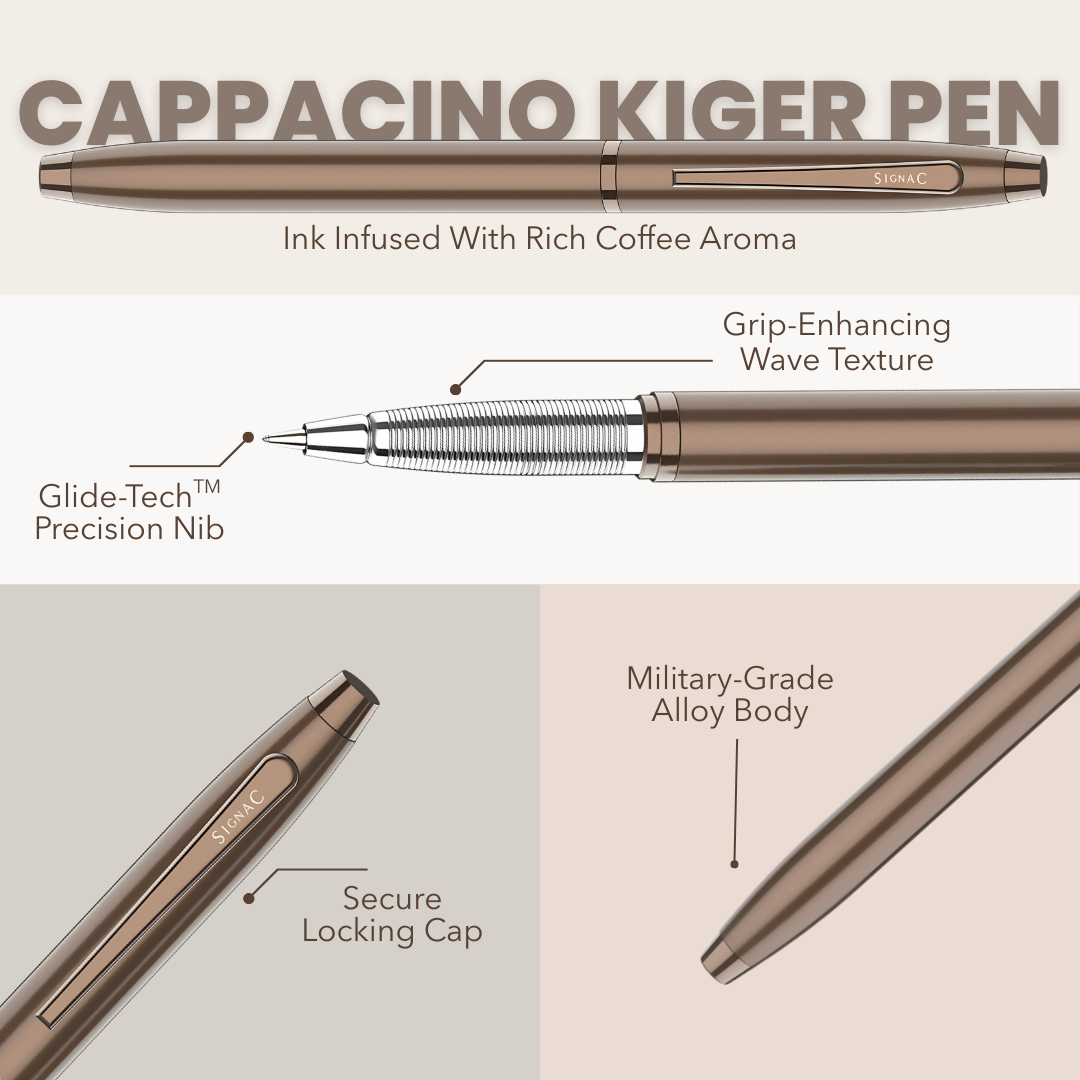 Cappuccino Coffee Kiger Metal Roller Pen with Extra Coffee Refill