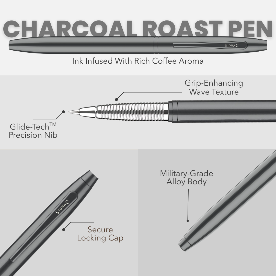 Charcoal Roast Coffee Kiger Metal Roller Pen with Extra Coffee Refill